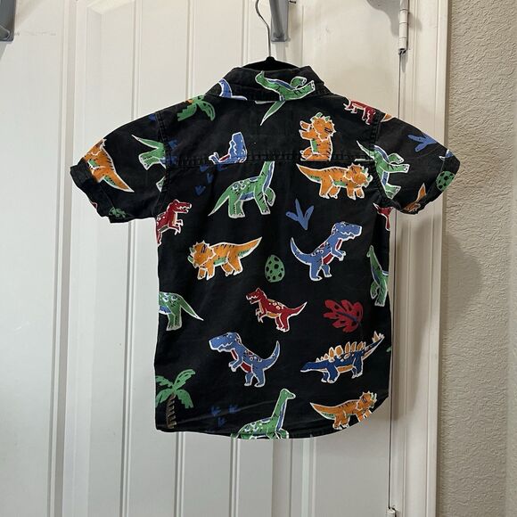 SVRN Sovereign Code Black Mulitcolor Dino Dinosaurs Print Button Up Shirt Sz 3T - Picture 6 of 8